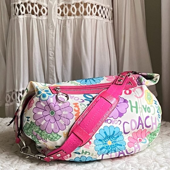Coach Handbags - COACH Hot Pink Floral Design Barbiecore Retro-Inspired Hobo Shoulder Purse Bag